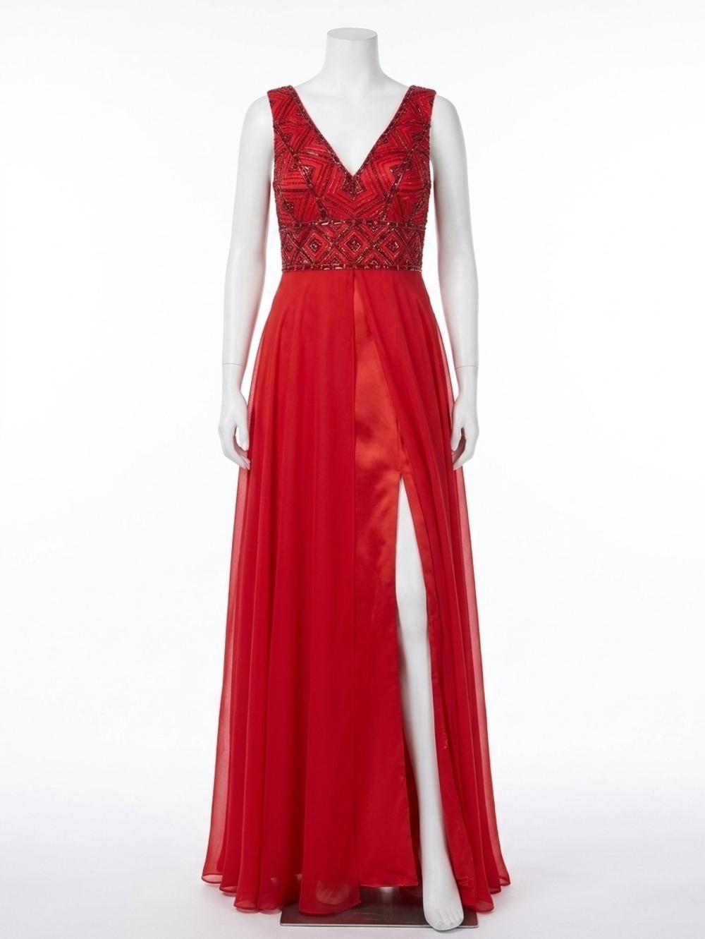 NEW MAC DUGGAL beaded bodice chiffon dress - plus in red